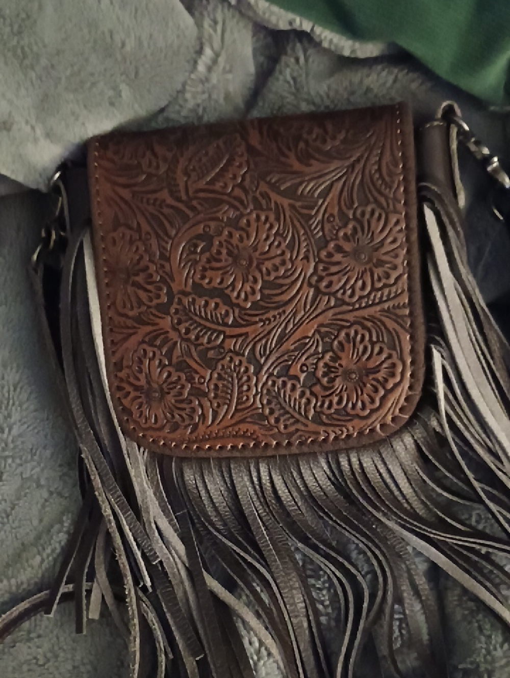 Montana West Brown Floral Tooled Leather Fringe Crossbody Bag